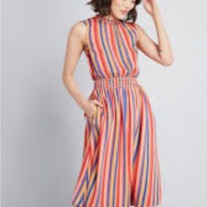 ModCloth dress, never worn. Midi striped w pockets